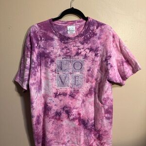 Purple Pink Tie-Dye “LOVE” Graphic Tee- 100% Cotton- L/XL